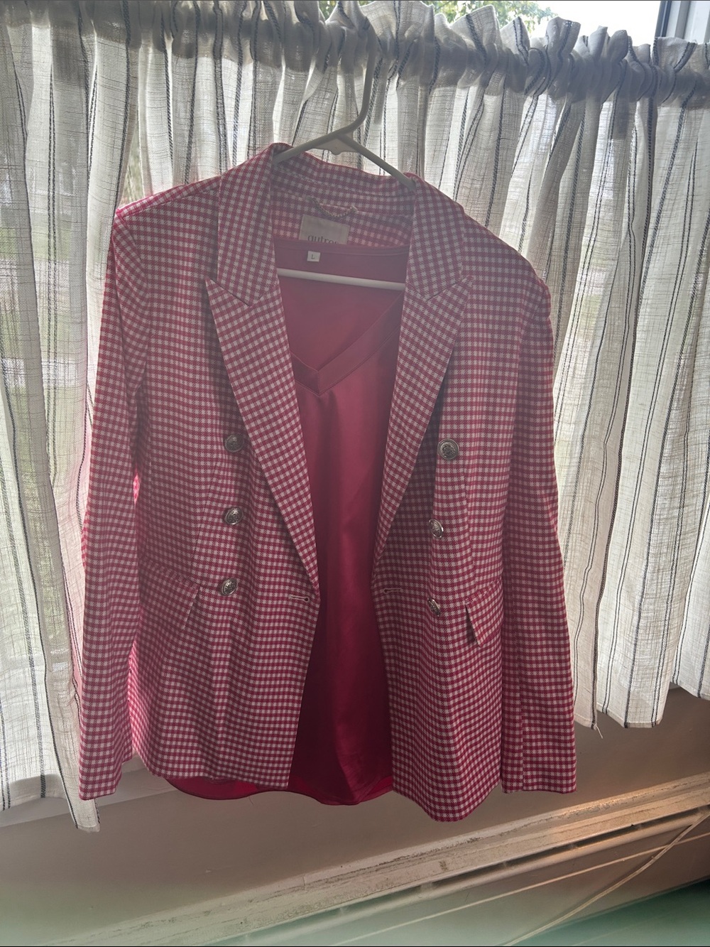 Women's Pink Gingham Double-Breasted Blazer
